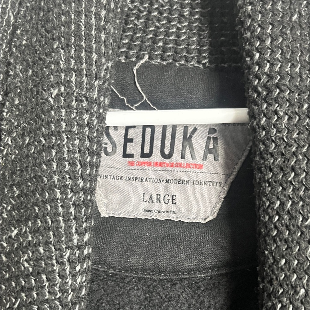 Men's Black Cardigan with Gray Trim - Picture 2 of 5